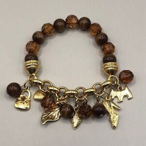Fashionista charm beaded stretch costume layering bracelet dog shoes leaf purse.